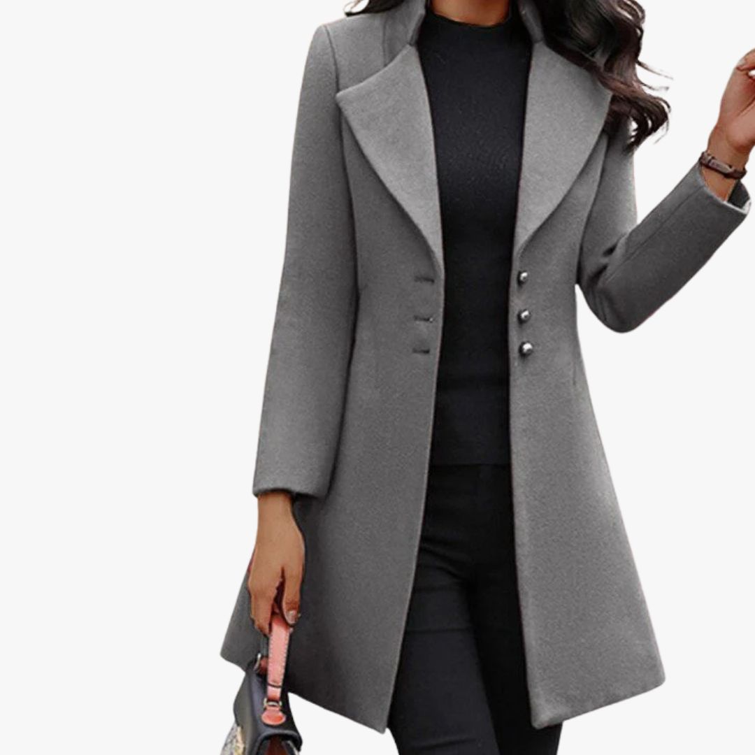 Miles & Luna Tailored Coat Wool Blend Mid-Thigh Length Notched Lapel Button-Up for Women