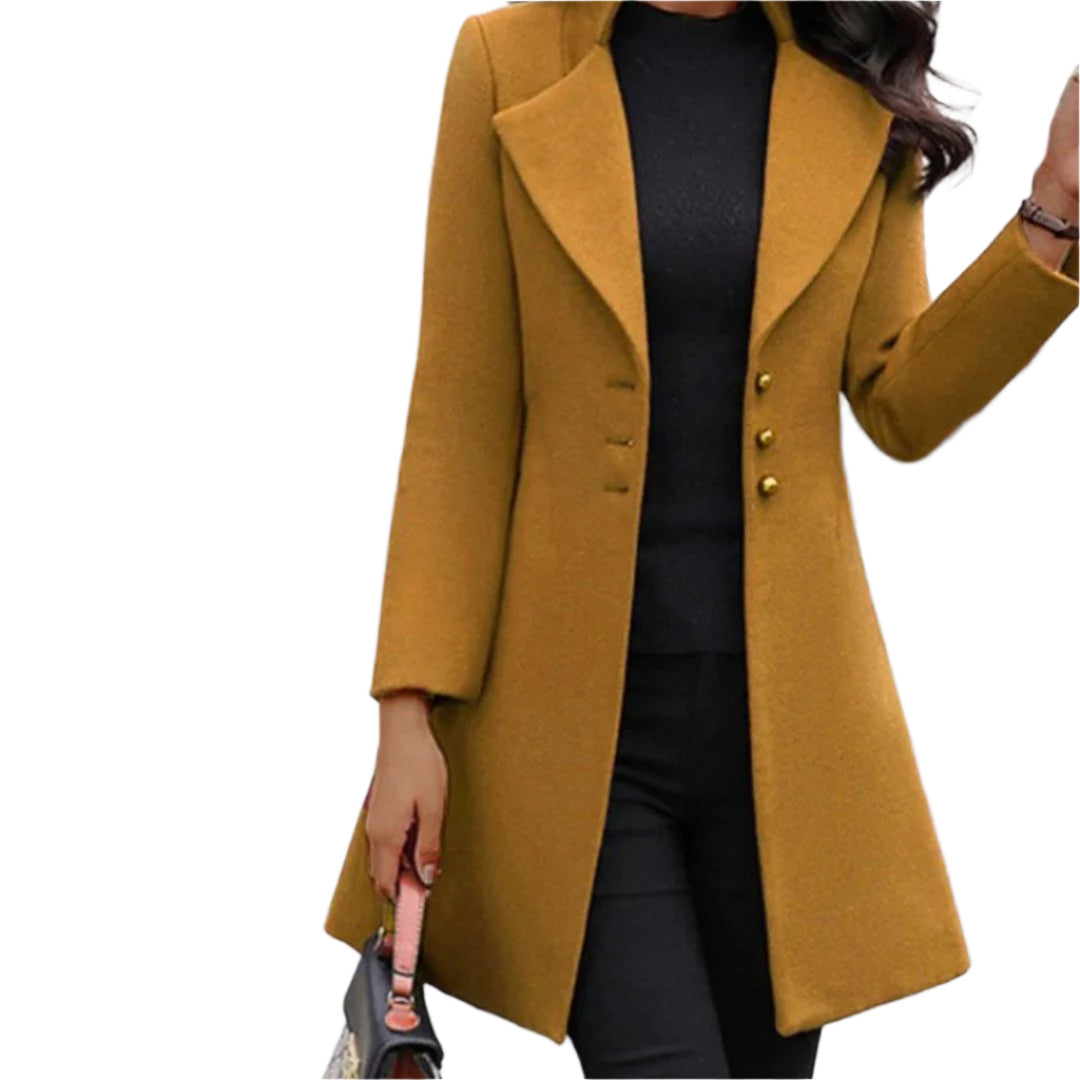 Miles & Luna Tailored Coat Wool Blend Mid-Thigh Length Notched Lapel Button-Up for Women