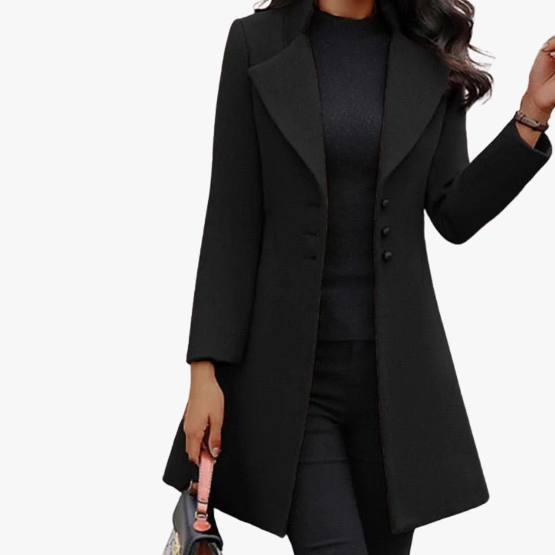 Miles & Luna Tailored Coat Wool Blend Mid-Thigh Length Notched Lapel Button-Up for Women