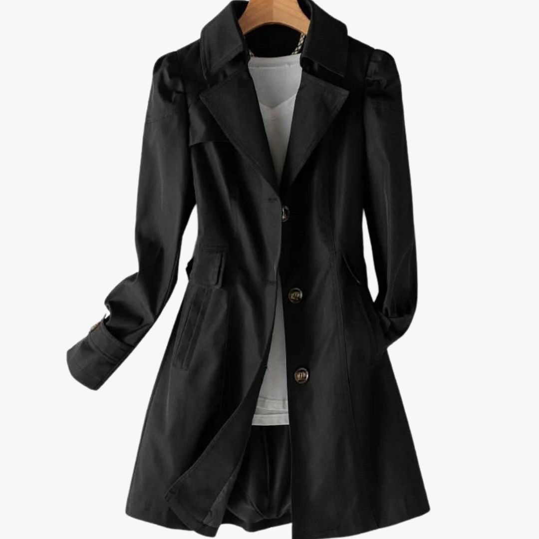 Miles & Luna Trench Coat Single-Breasted Knee-Length Notched Lapel Buttoned Cuffs for Women