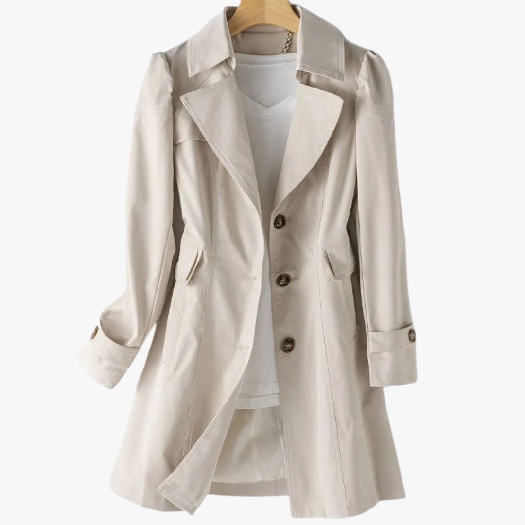 Miles & Luna Trench Coat Single-Breasted Knee-Length Notched Lapel Buttoned Cuffs for Women