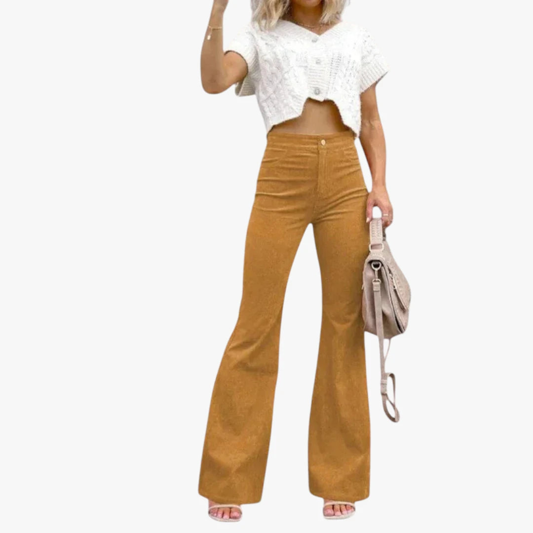 Miles & Luna Trousers - Flared Legs with High Waist, Soft Stretch Fabric
