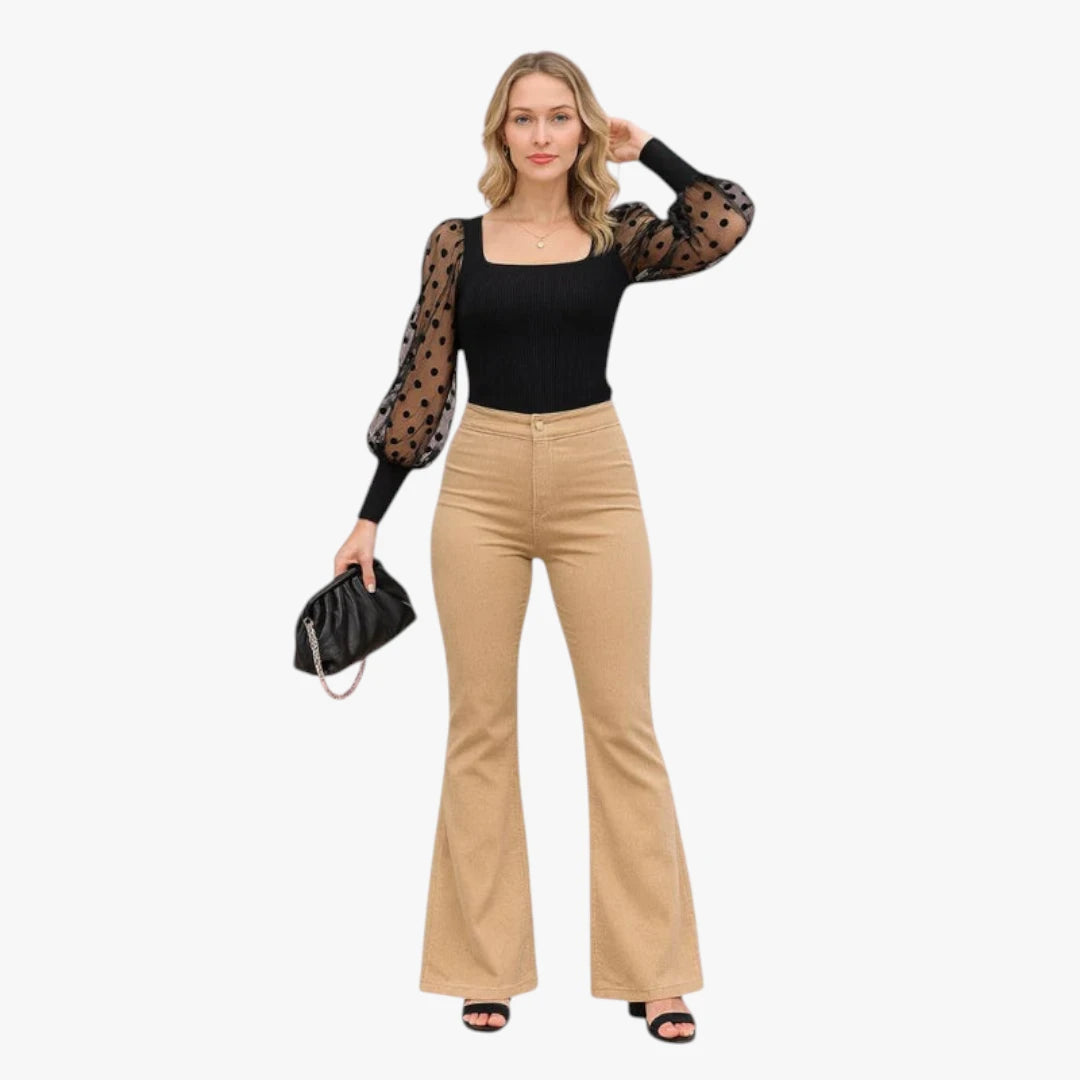 Miles & Luna Trousers - Flared Legs with High Waist, Soft Stretch Fabric