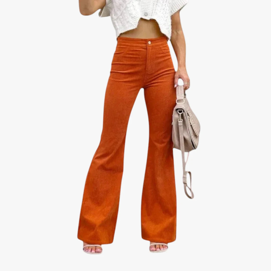 Miles & Luna Trousers - Flared Legs with High Waist, Soft Stretch Fabric
