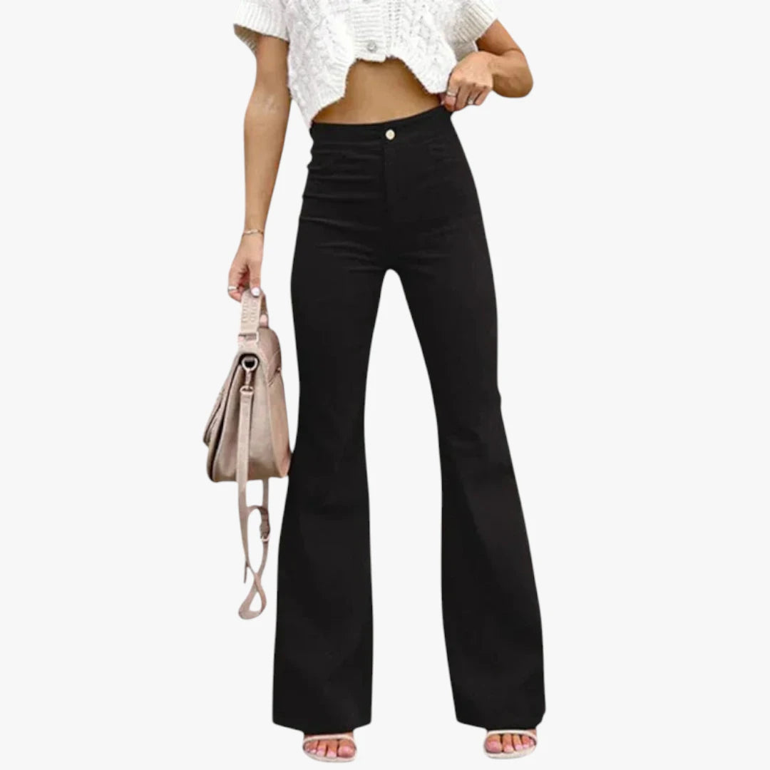 Miles & Luna Trousers - Flared Legs with High Waist, Soft Stretch Fabric