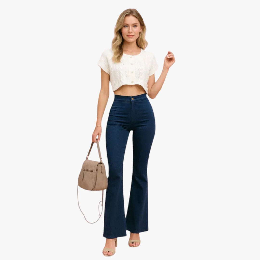 Miles & Luna Trousers - Flared Legs with High Waist, Soft Stretch Fabric