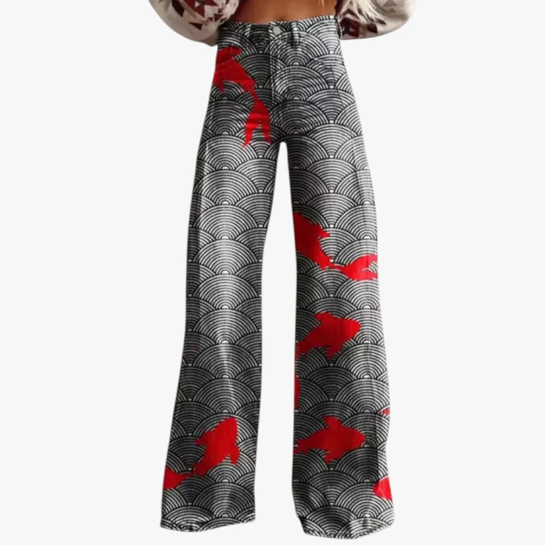 Miles & Luna Trousers – Lightweight Fabric with Wide Legs, Colorful All-Over Print