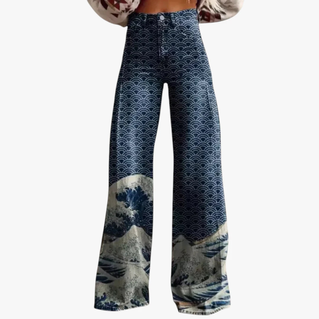 Miles & Luna Trousers – Lightweight Fabric with Wide Legs, Colorful All-Over Print