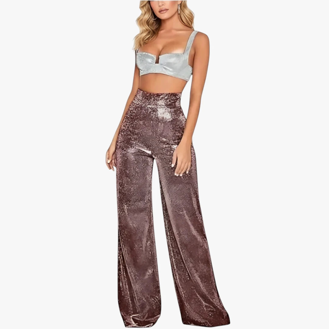 Miles & Luna Trousers Plain Fabric With High Waist Straight Legs For Women