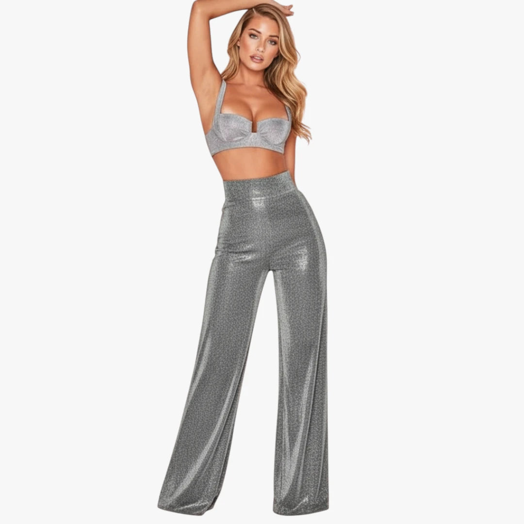 Miles & Luna Trousers Plain Fabric With High Waist Straight Legs For Women