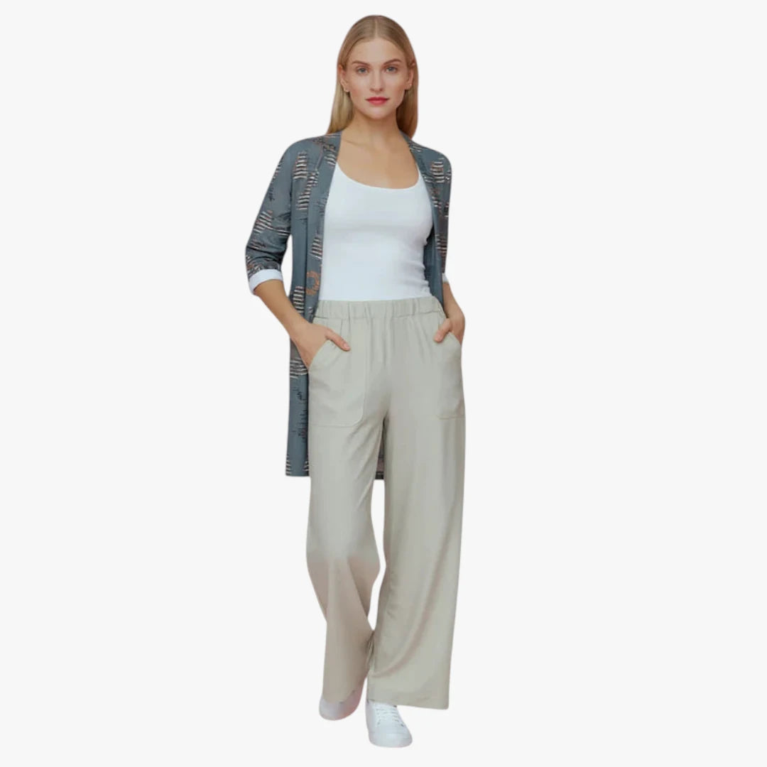 Miles & Luna Trousers – Plain Fabric with High Waist, Straight Legs