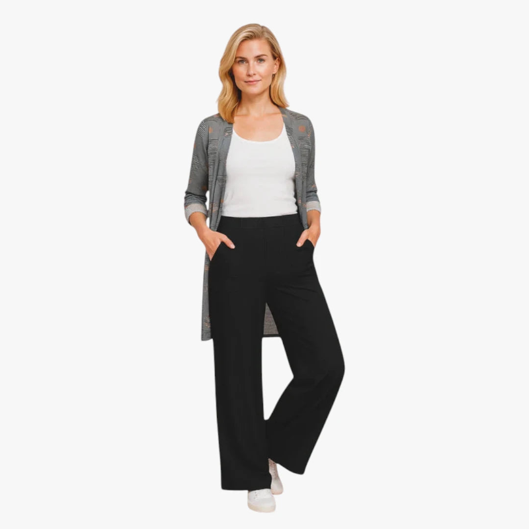 Miles & Luna Trousers – Plain Fabric with High Waist, Straight Legs