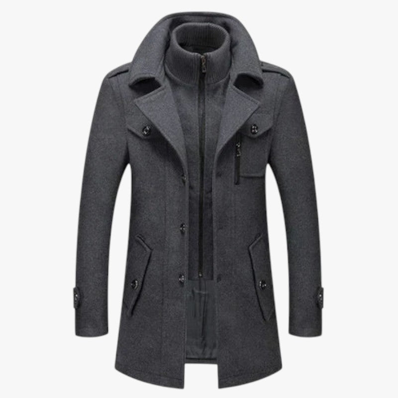 Miles & Luna Turtleneck Mid-Length Wool Coat for Men