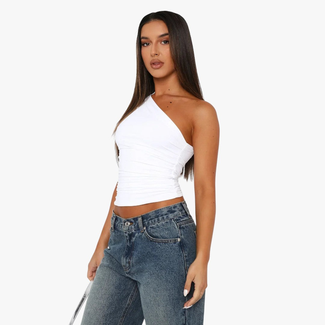 Miles & Luna Twisted One-Shoulder Top