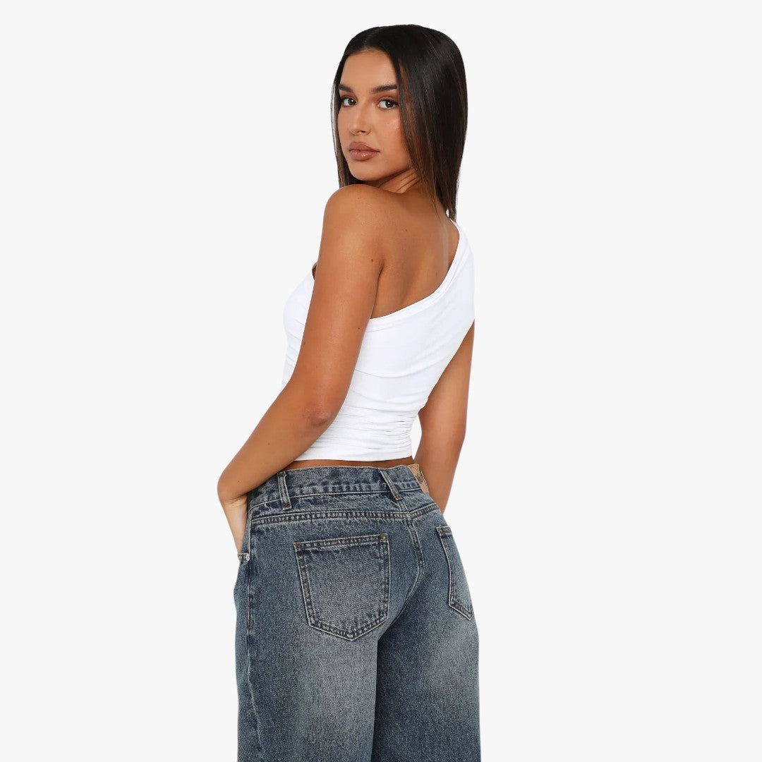 Miles & Luna Twisted One-Shoulder Top