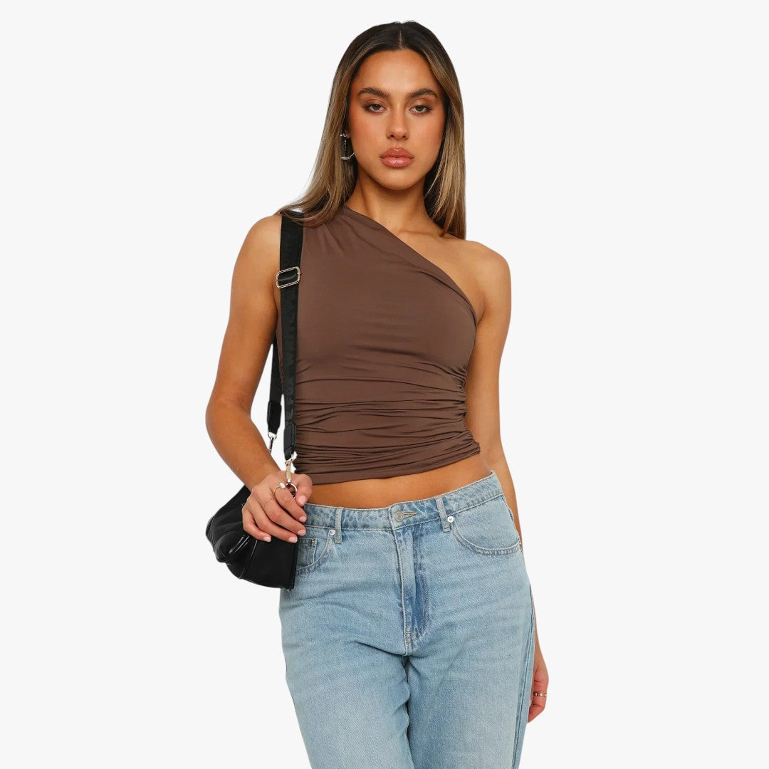 Miles & Luna Twisted One-Shoulder Top