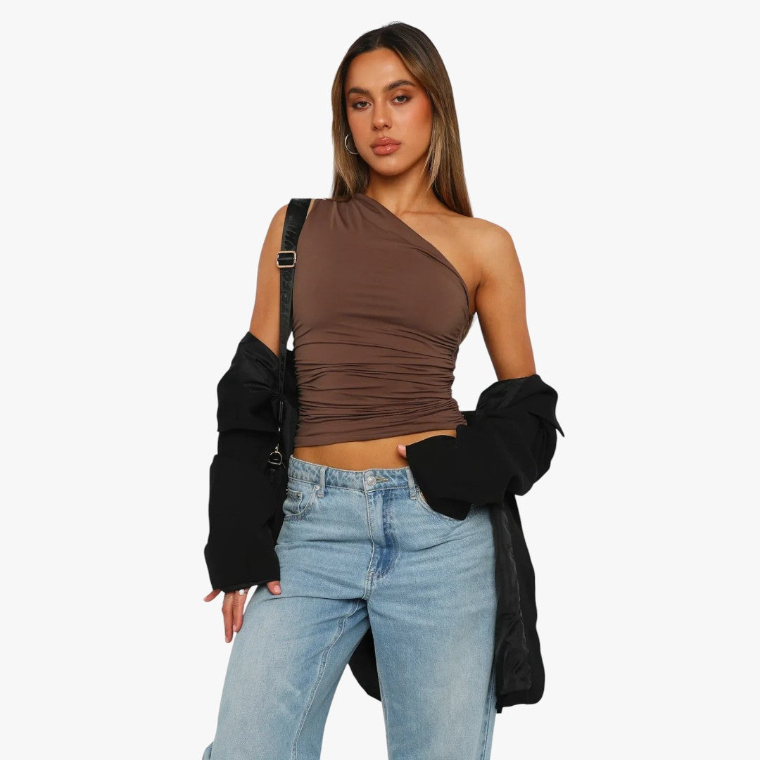 Miles & Luna Twisted One-Shoulder Top