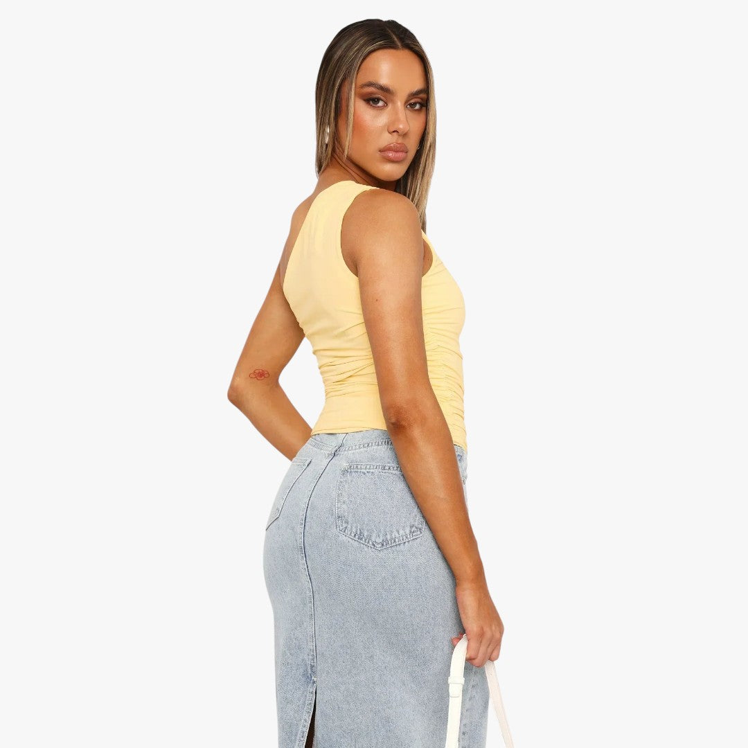Miles & Luna Twisted One-Shoulder Top