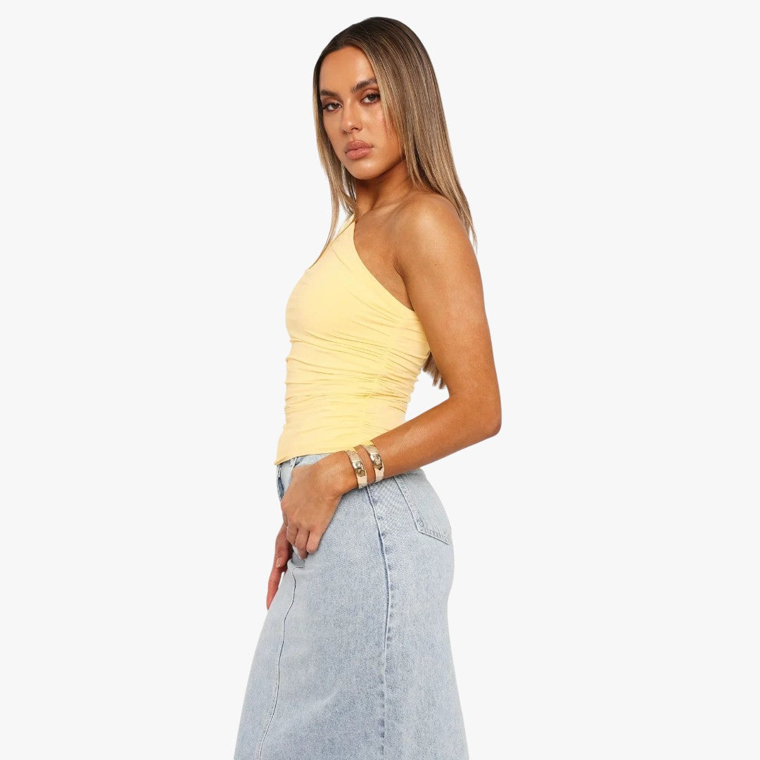 Miles & Luna Twisted One-Shoulder Top
