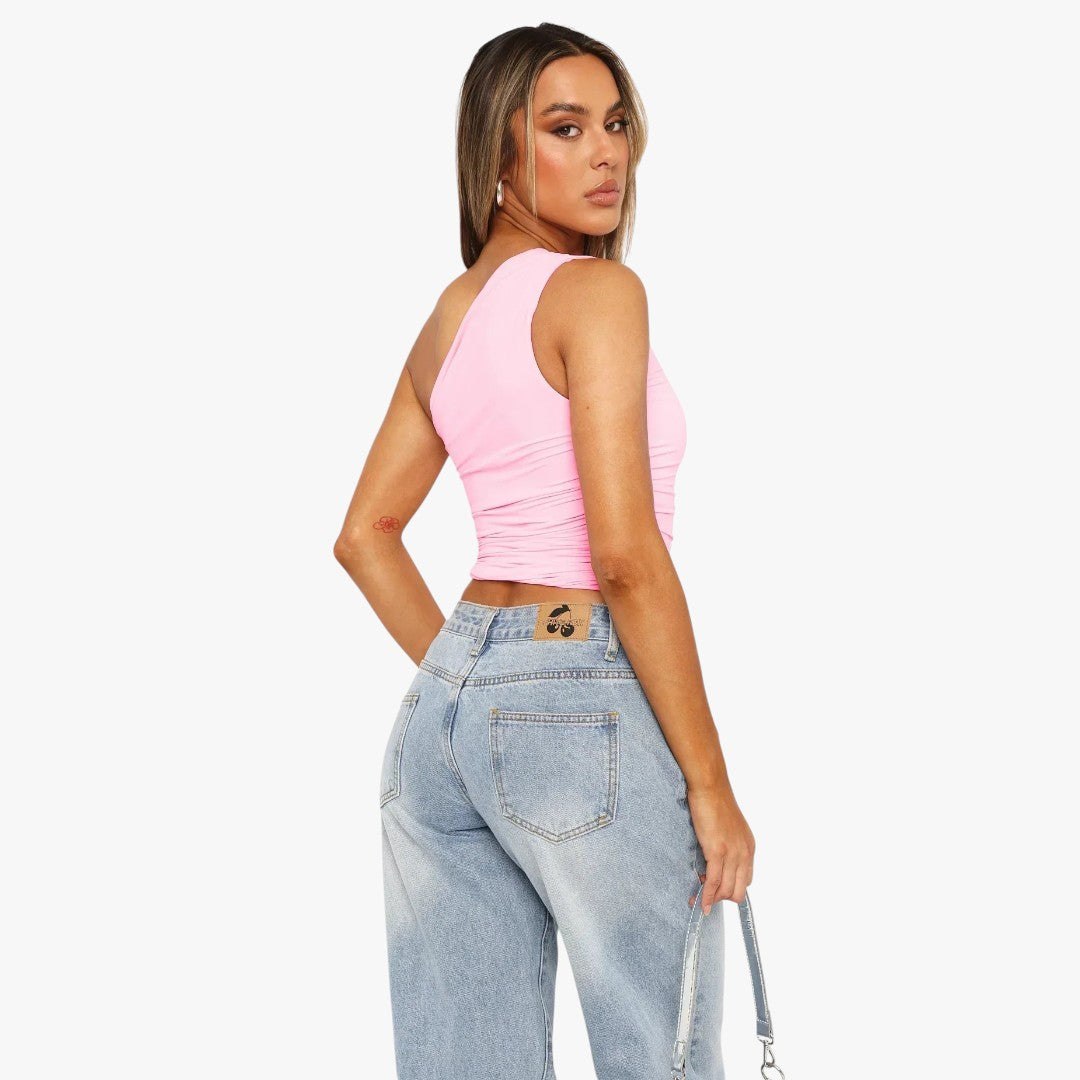 Miles & Luna Twisted One-Shoulder Top