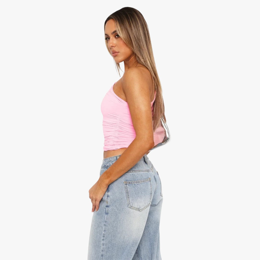 Miles & Luna Twisted One-Shoulder Top