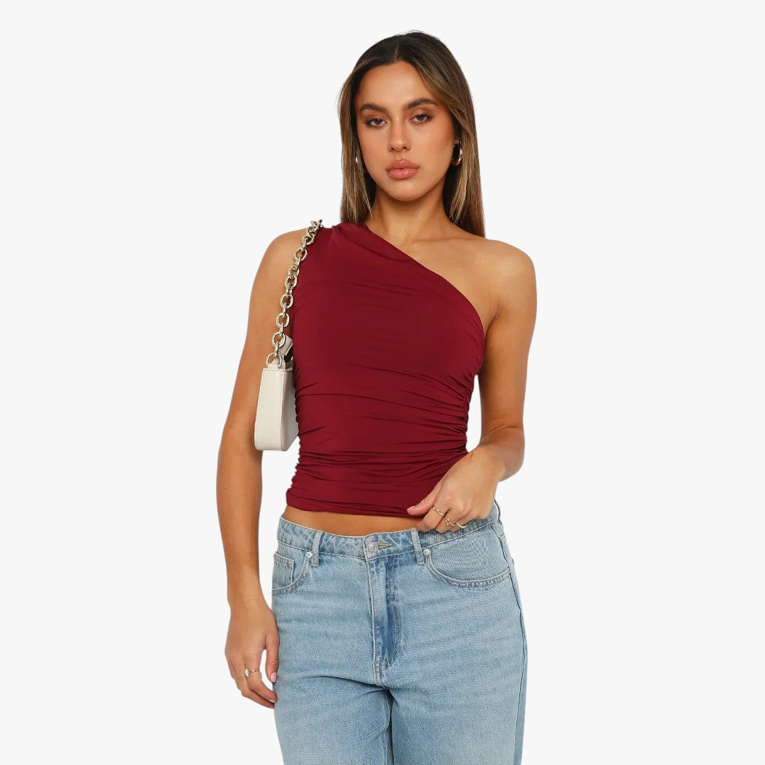 Miles & Luna Twisted One-Shoulder Top