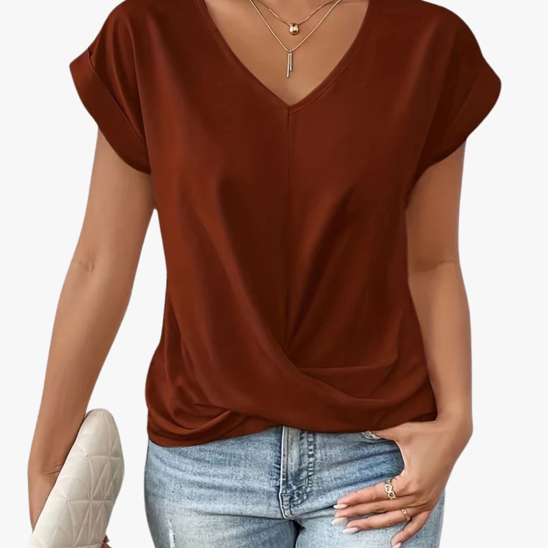 Miles & Luna V-neck Blouse Shirt with Draped Front Design for Women