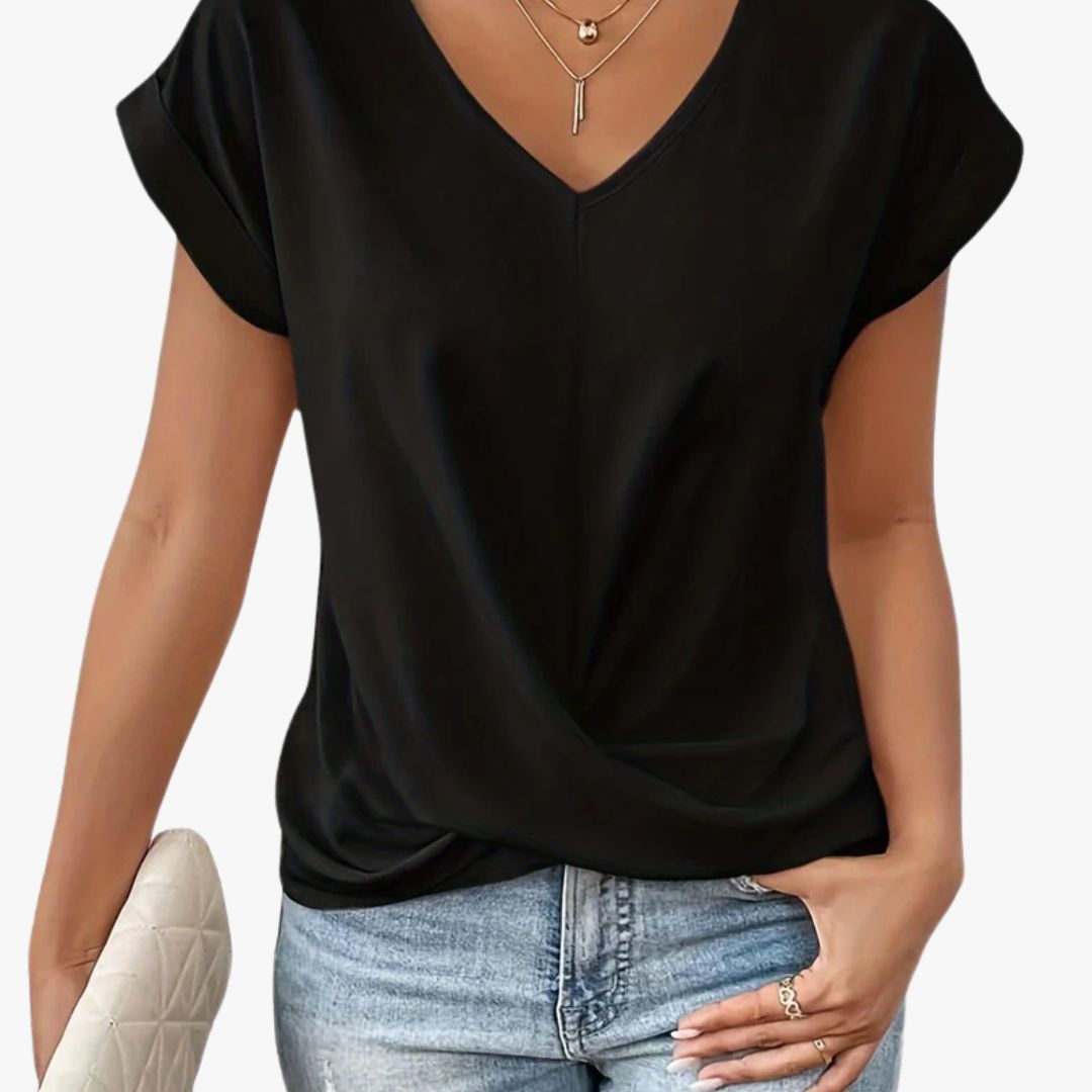 Miles & Luna V-neck Blouse Shirt with Draped Front Design for Women