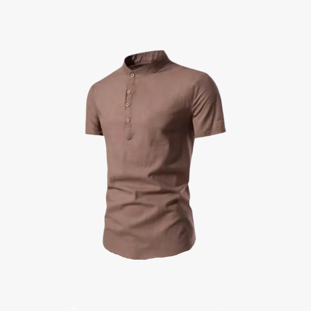 Miles & Luna | Vintage Mandarin Collar Shirt – Men's Short-Sleeve Casual Button-Up