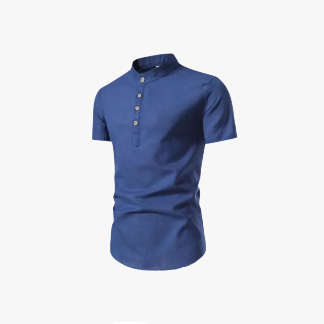 Miles & Luna | Vintage Mandarin Collar Shirt – Men's Short-Sleeve Casual Button-Up