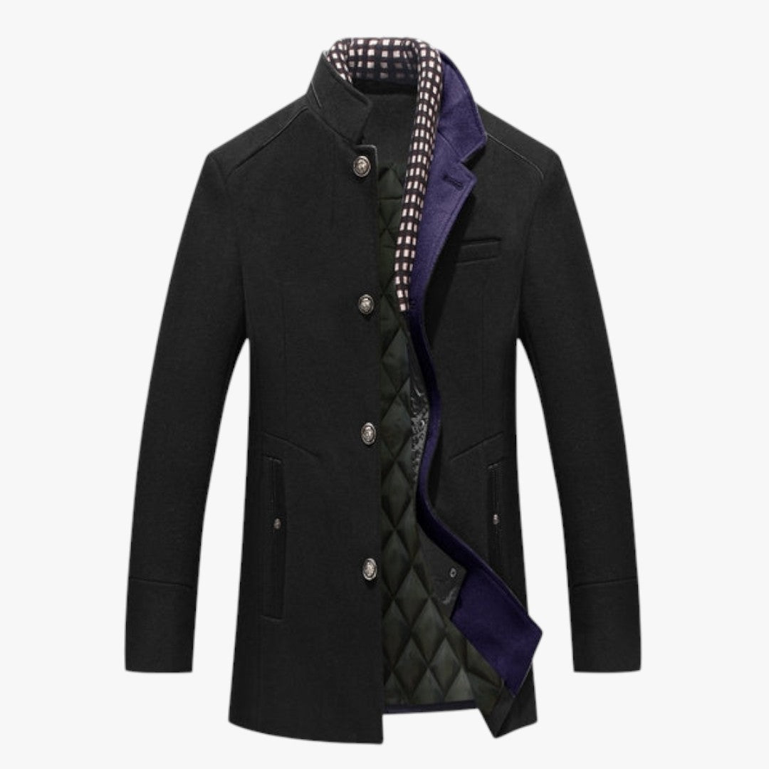 Miles & Luna Warm Long Woolen Double Collar Coat With Buttons For Men