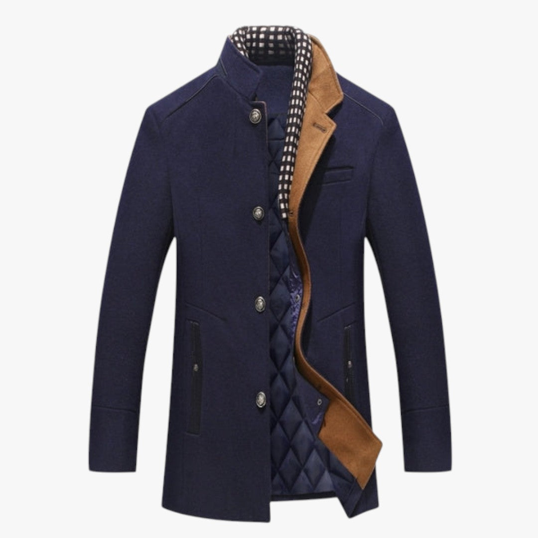 Miles & Luna Warm Long Woolen Double Collar Coat With Buttons For Men