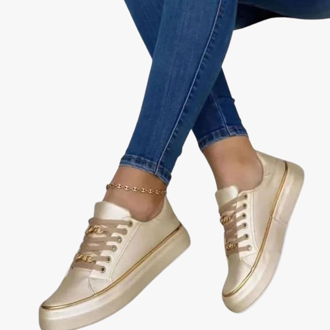 Miles & Luna White Trainers with Gold Accent Shoes for Women