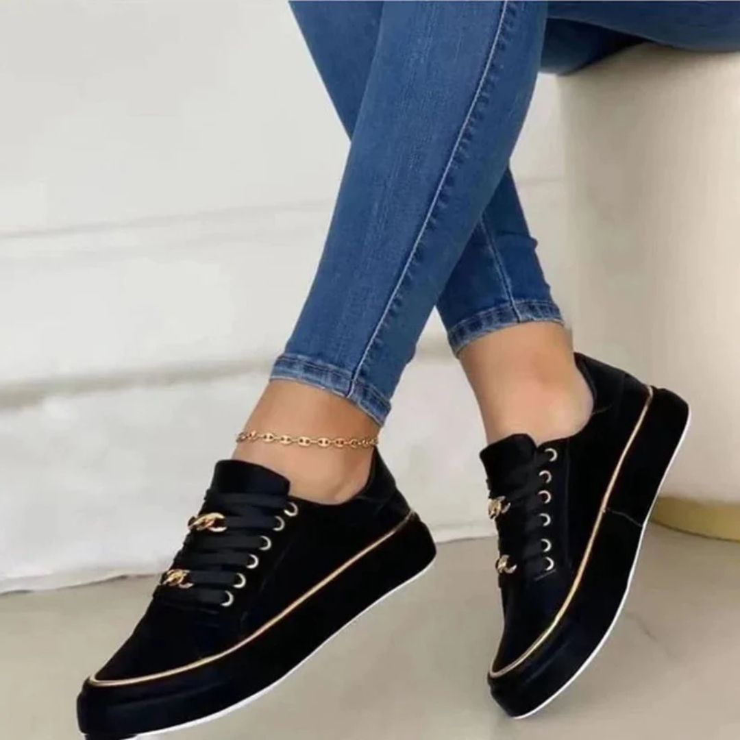 Miles & Luna White Trainers with Gold Accent Shoes for Women