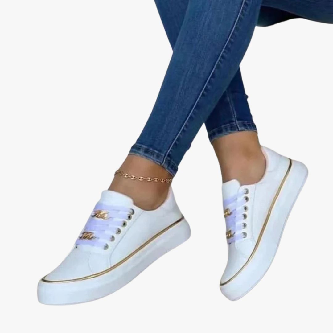 Miles & Luna White Trainers with Gold Accent Shoes for Women