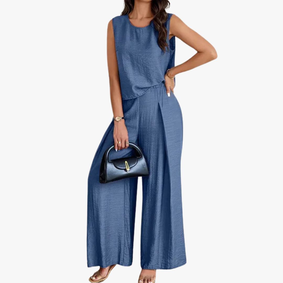 Miles & Luna Wide-Leg Trousers High Waist Pleated Front 2 Piece set for Women