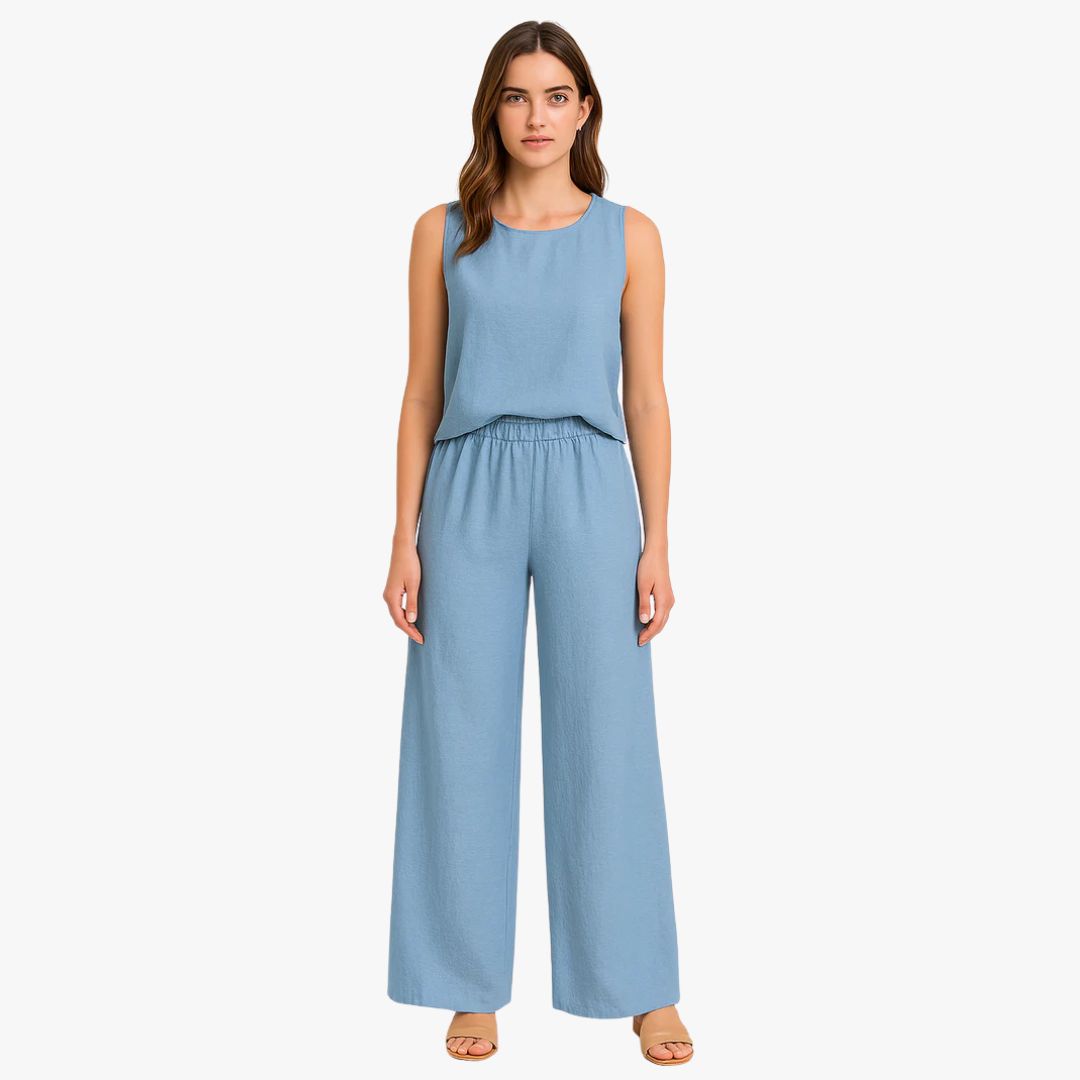 Miles & Luna Wide-Leg Trousers High Waist Pleated Front 2 Piece set for Women