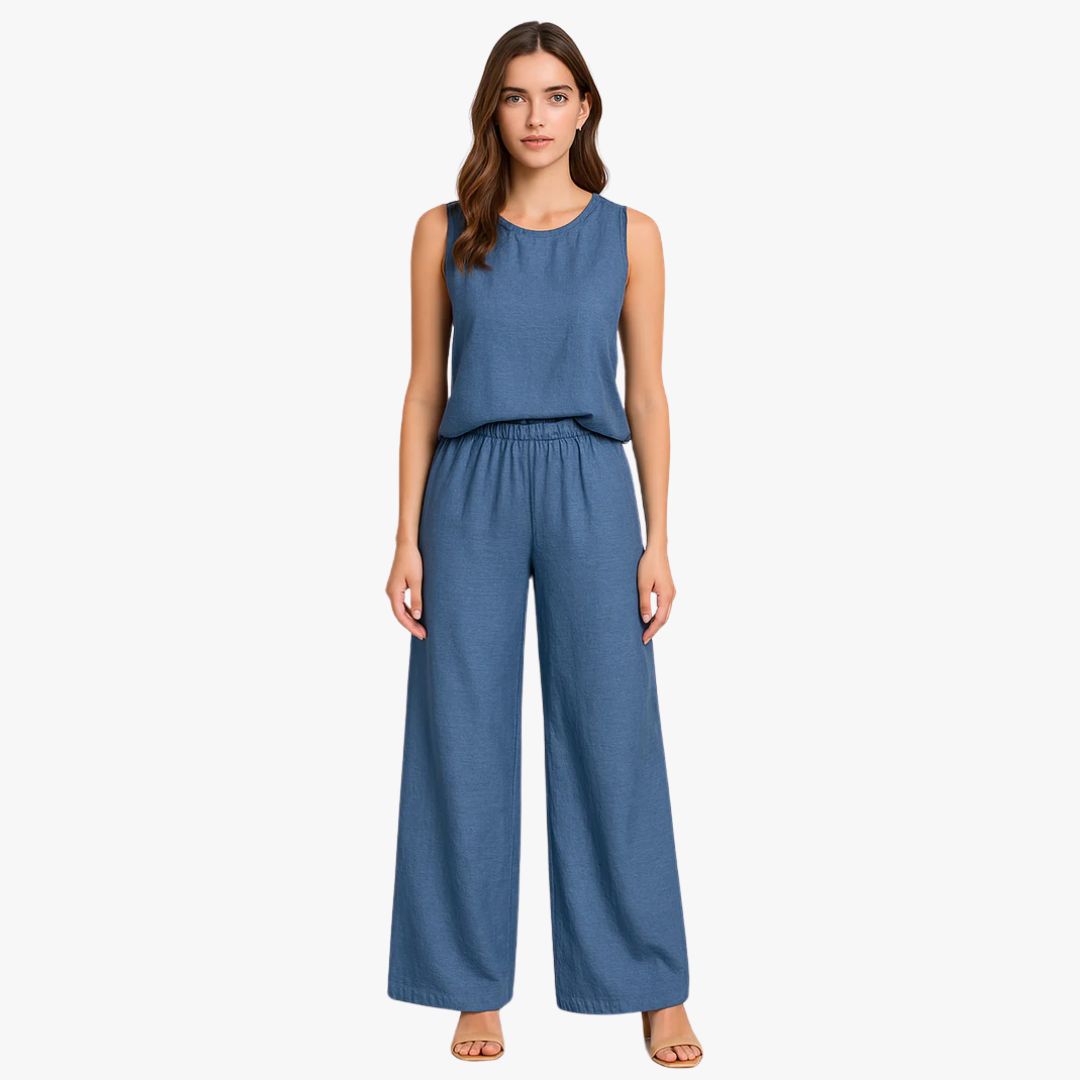 Miles & Luna Wide-Leg Trousers High Waist Pleated Front 2 Piece set for Women