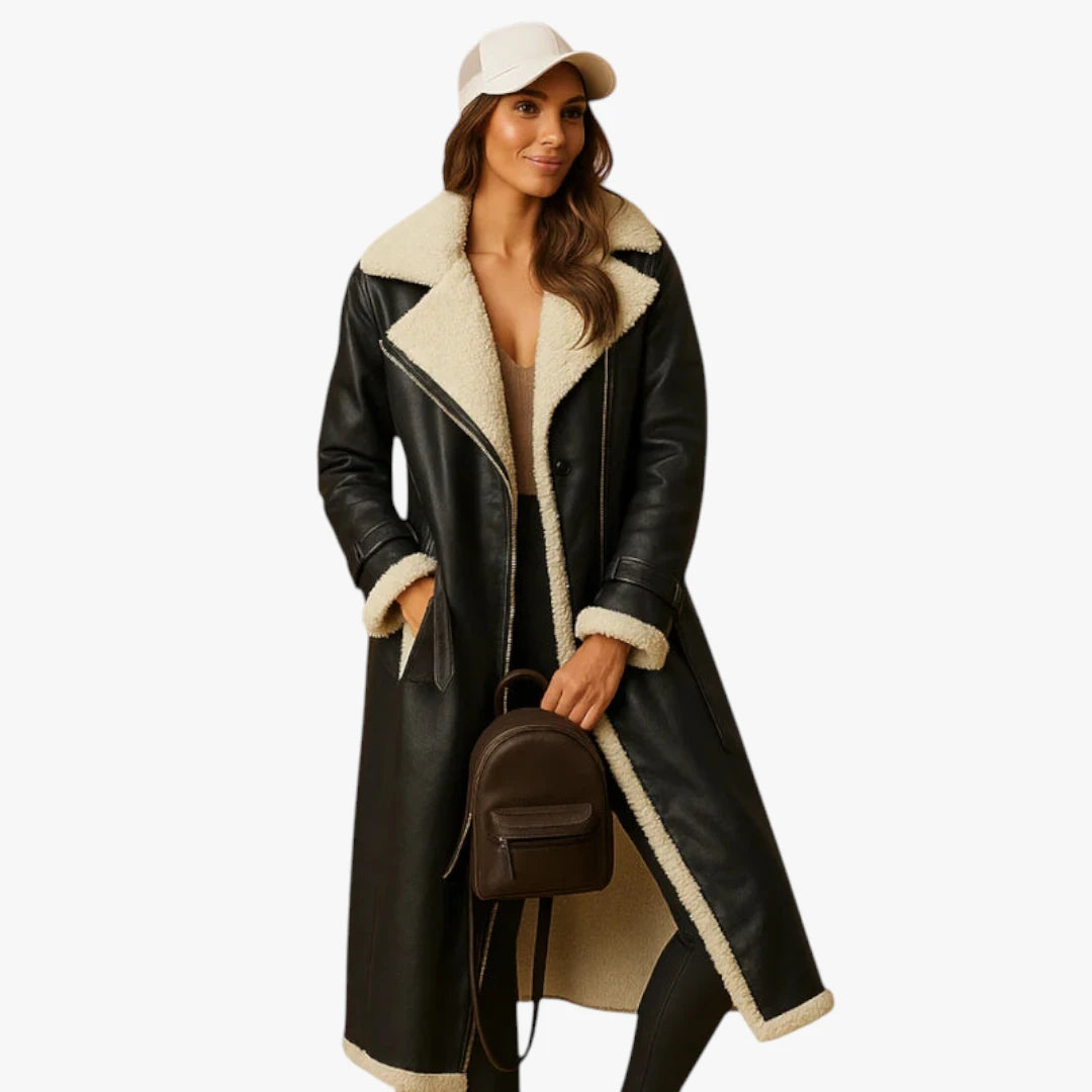 Miles & Luna Winter Coat - Long Cashmere Coat with Classic Lapel Collar