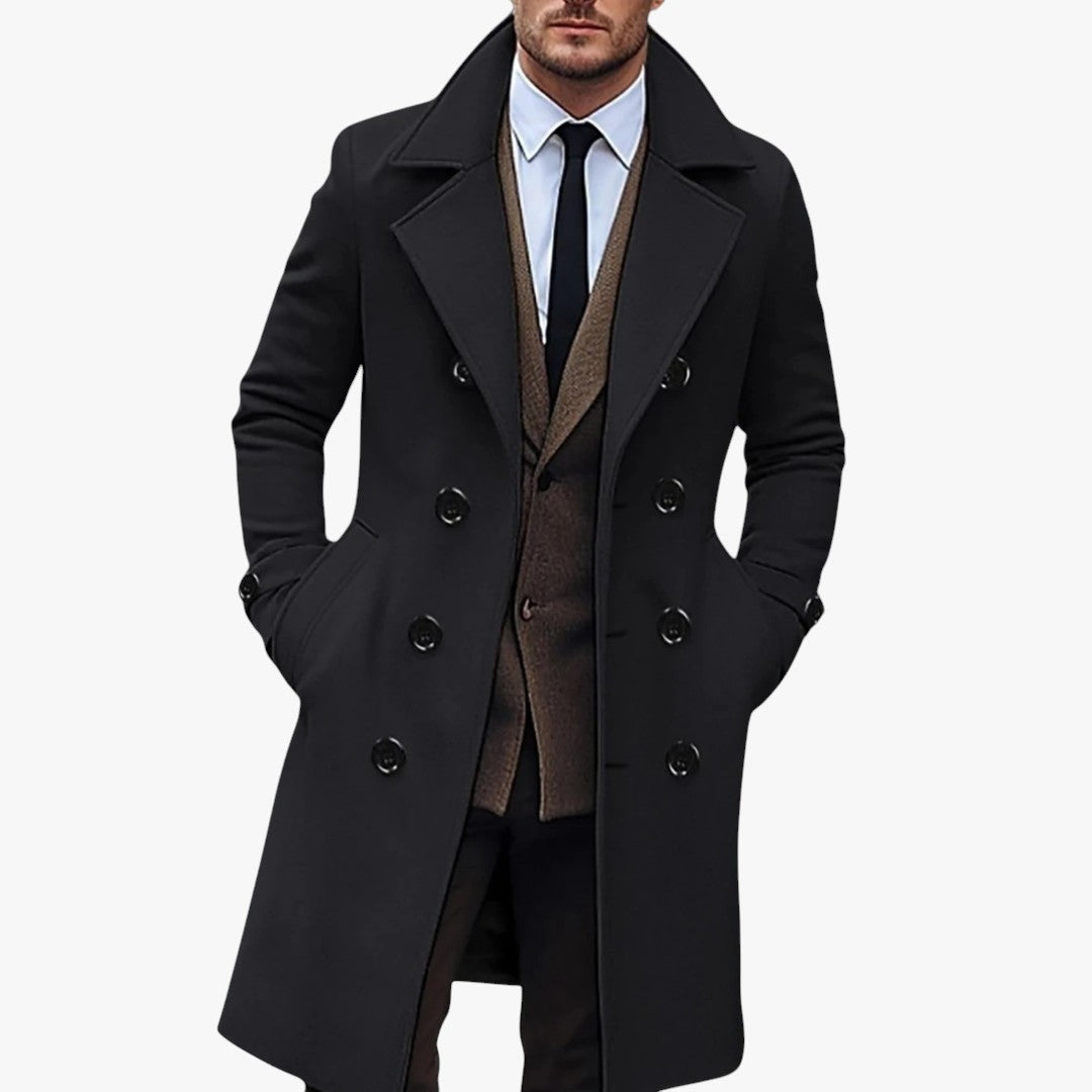 Miles & Luna Wool Blend Double Breasted Overcoat for Men