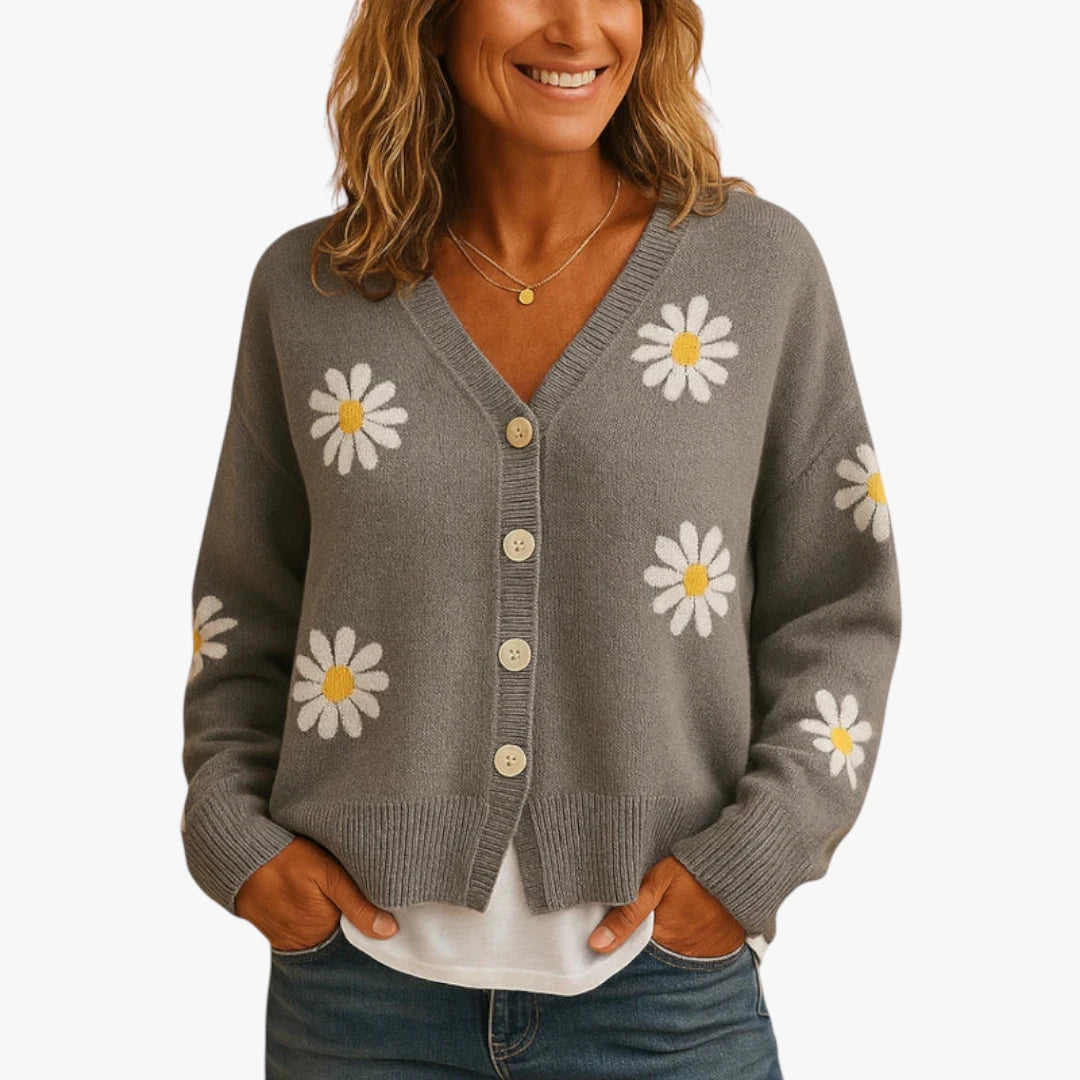 Miles & Luna Wool Cardigan With Floral Pattern And Button Closure For Women