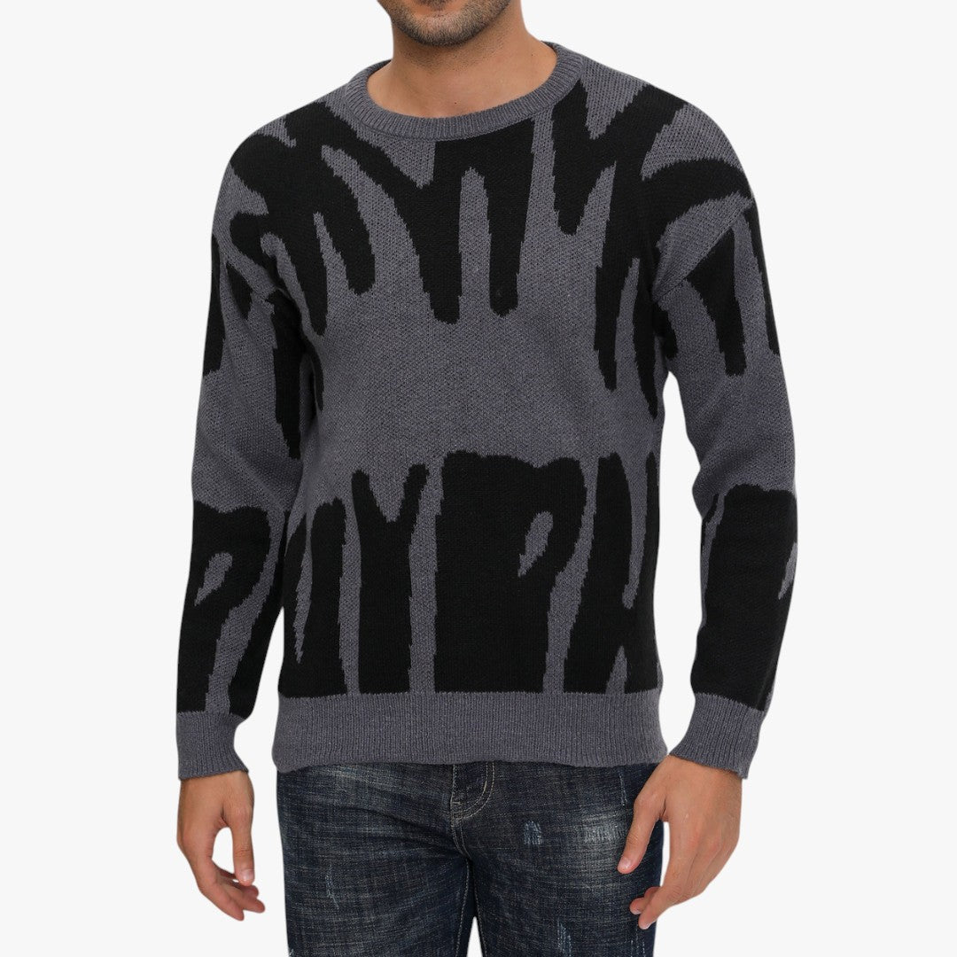 Miles & Luna Wool Graphic Knit Sweater Stylish Crewneck for Men