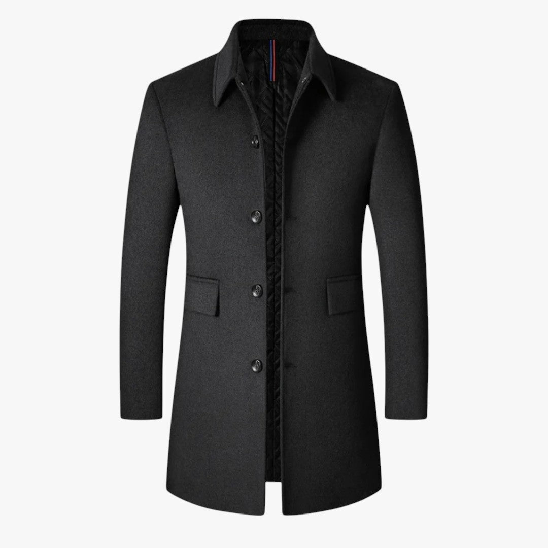 Miles & Luna Wool Long Coat Solid Color Turn-Down Collar Business Casual