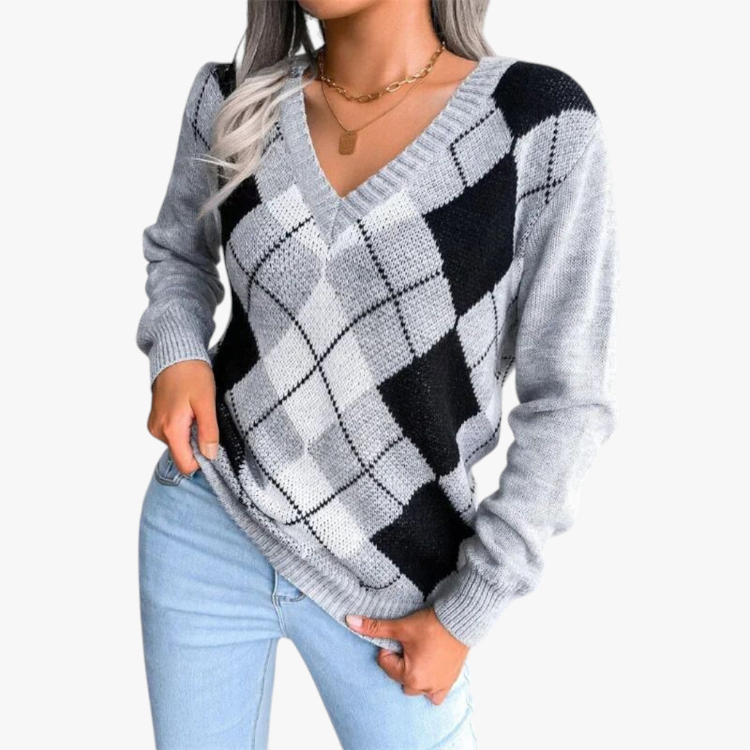 Miles & Luna Wool Sweater V-neck Rib Knit for Women
