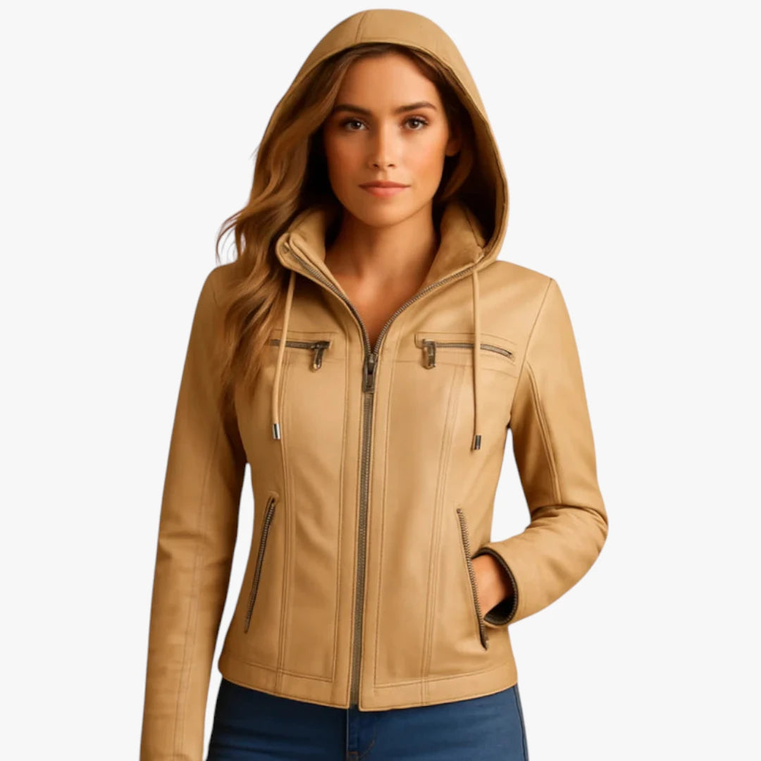 Miles & Luna leather jacket – with hood, fitted fit and zipper