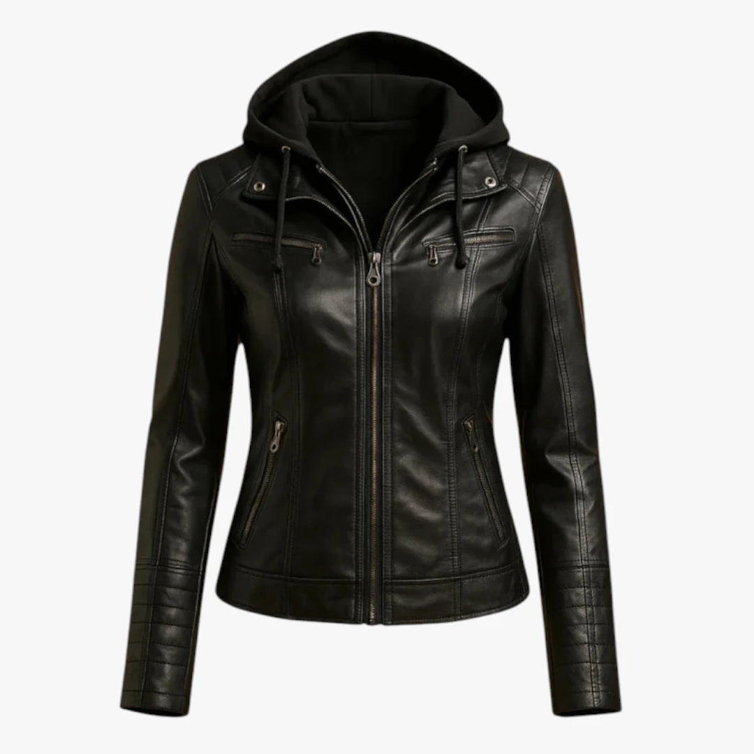 Miles & Luna leather jacket – with hood, fitted fit and zipper