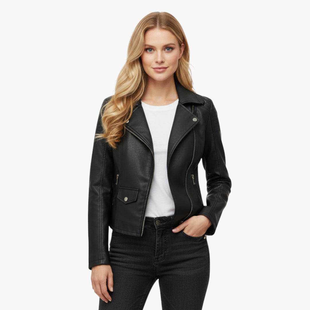 Everleigh | Jacket Leather with Stand-Up Collar and Zip Details for Women