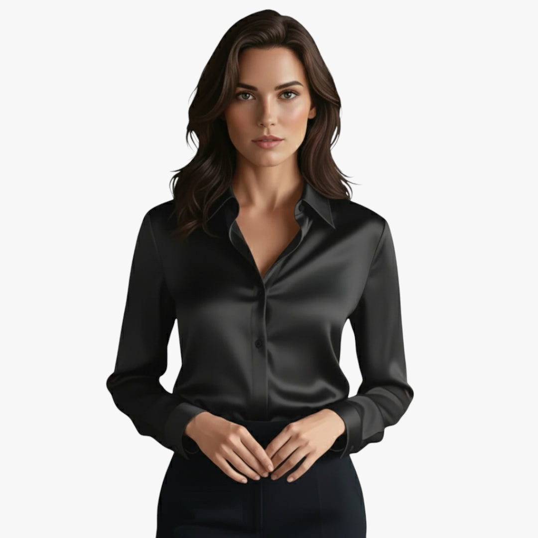 Iris | Blouse Satin Long Sleeve Design with Silky Finish and Elegant Draped Fit for Women