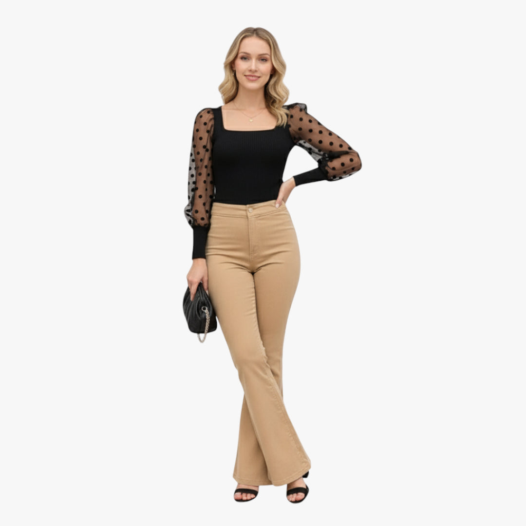 Magnolia | Trousers Flared Legs with High Waist, Soft Stretch Fabric for Women