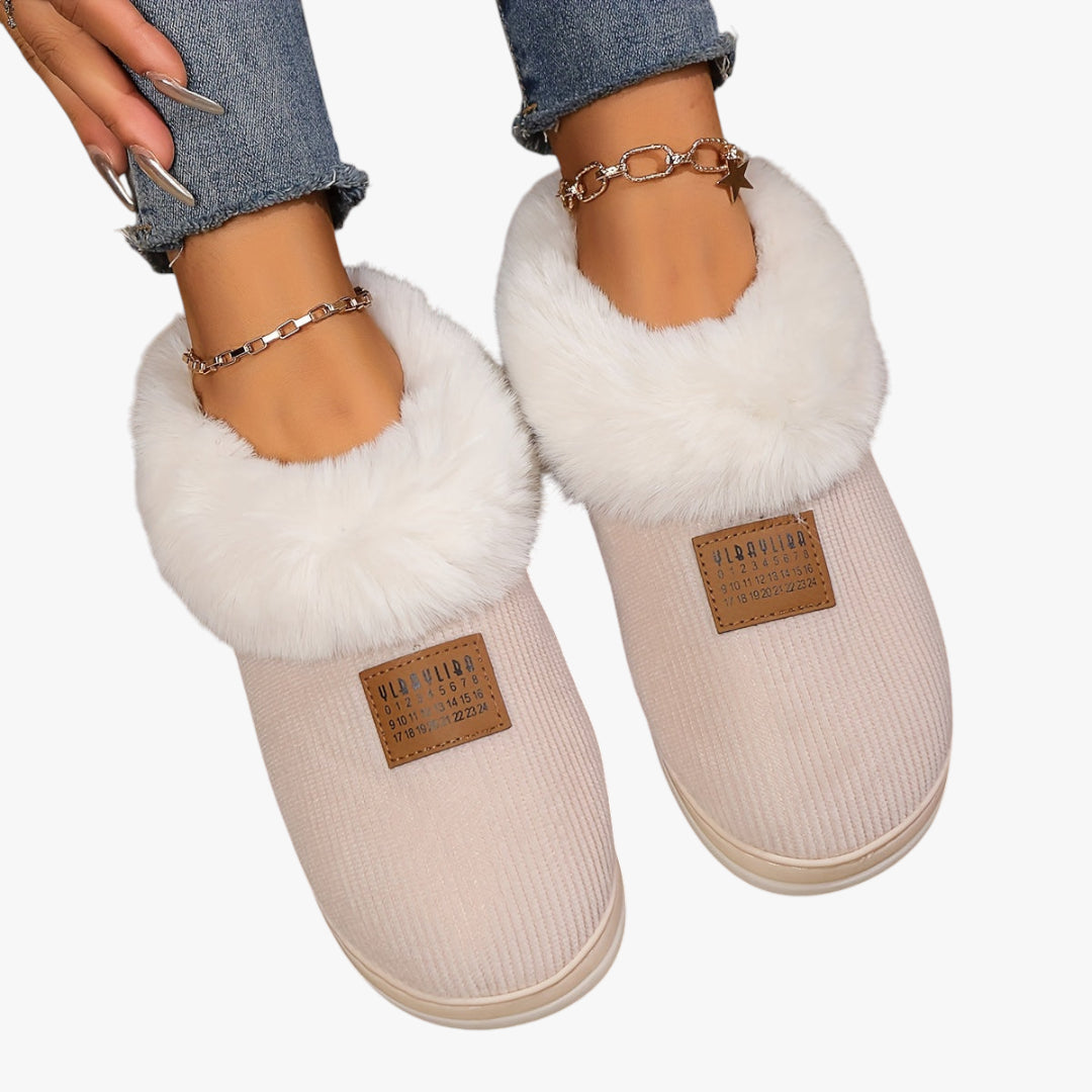 Miles & Luna Beige Fur Lined Slippers with Soft Interior and Anti Slip Sole for Women